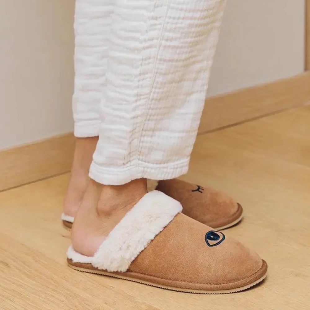 New Soludos Wink Cozy Slippers Genuine Tan Suede Leather Faux Fur Comfort NIB - Picture 8 of 8